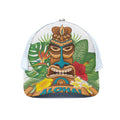 Aloha Tiki Print White Mesh Trucker Hat