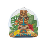 Aloha Tiki Print White Mesh Trucker Cap