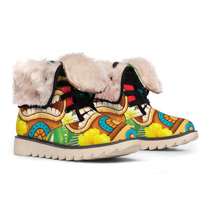 Aloha Tiki Print Winter Boots