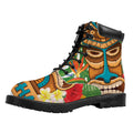 Aloha Tiki Print Padded Collar Lace Up Boots