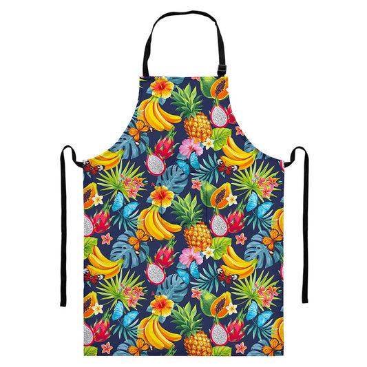 Aloha Tropical Fruits Pattern Print Bib Apron With Pocket