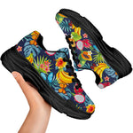 Aloha Tropical Fruits Pattern Print Black Chunky Shoes