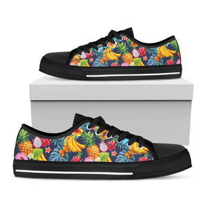 Aloha Tropical Fruits Pattern Print Black Low Top Sneakers