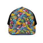 Aloha Tropical Fruits Pattern Print Black Mesh Trucker Cap