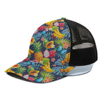 Aloha Tropical Fruits Pattern Print Black Mesh Trucker Cap