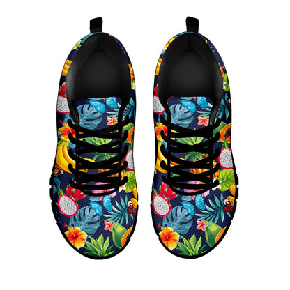 Aloha Tropical Fruits Pattern Print Black Running Shoes