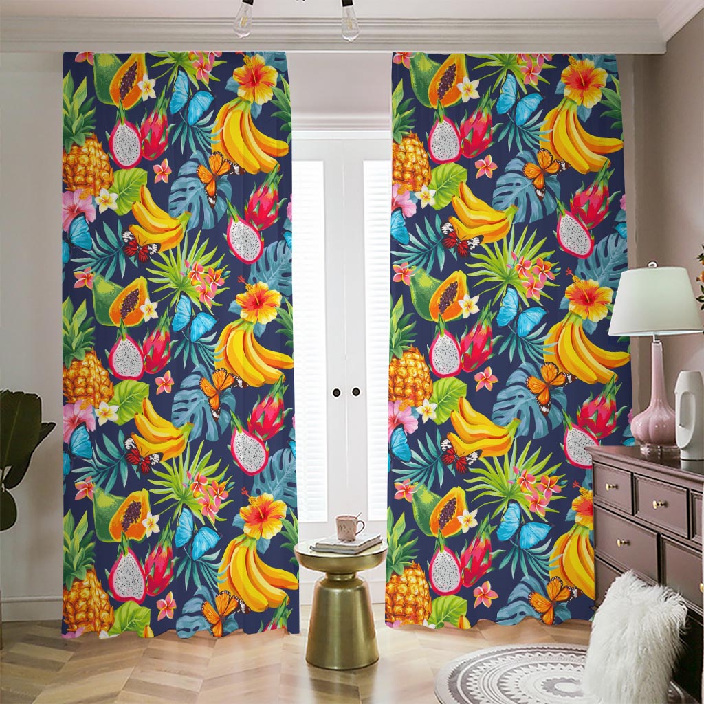 Aloha Tropical Fruits Pattern Print Blackout Pencil Pleat Curtains