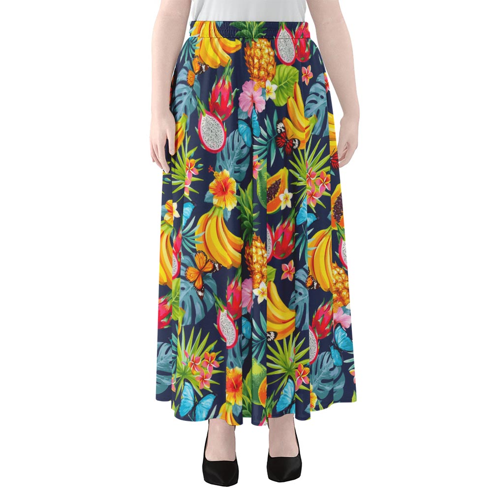 Aloha Tropical Fruits Pattern Print Chiffon Maxi Skirt