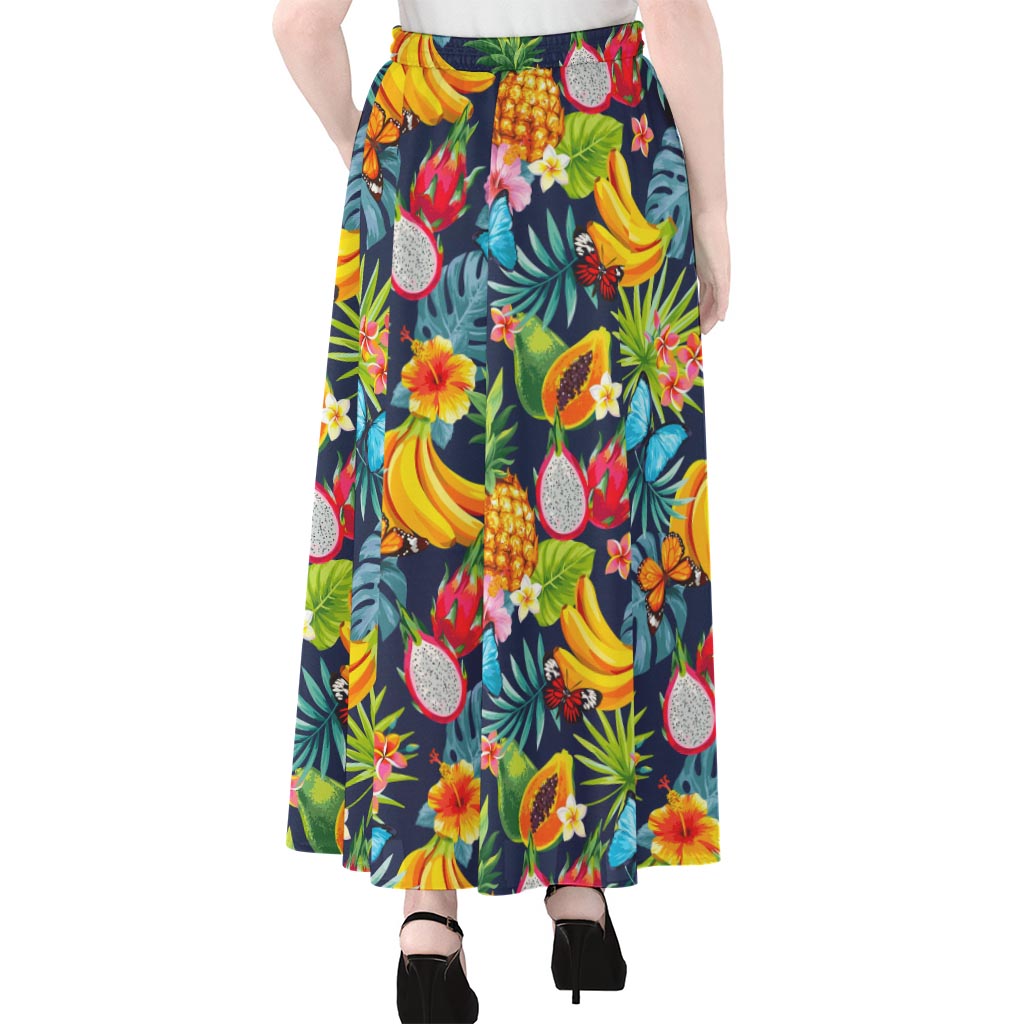 Aloha Tropical Fruits Pattern Print Chiffon Maxi Skirt