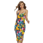 Aloha Tropical Fruits Pattern Print Cross Back Cami Dress