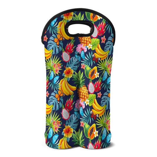 Aloha Tropical Fruits Pattern Print Double Neoprene Wine Tote