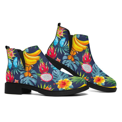 Aloha Tropical Fruits Pattern Print Flat Ankle Boots