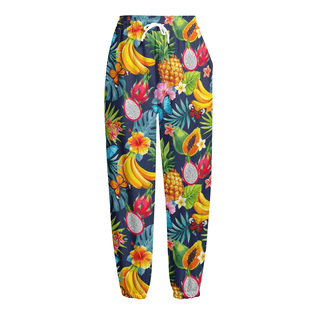 Aloha Tropical Fruits Pattern Print Fleece Lined Knit Pants