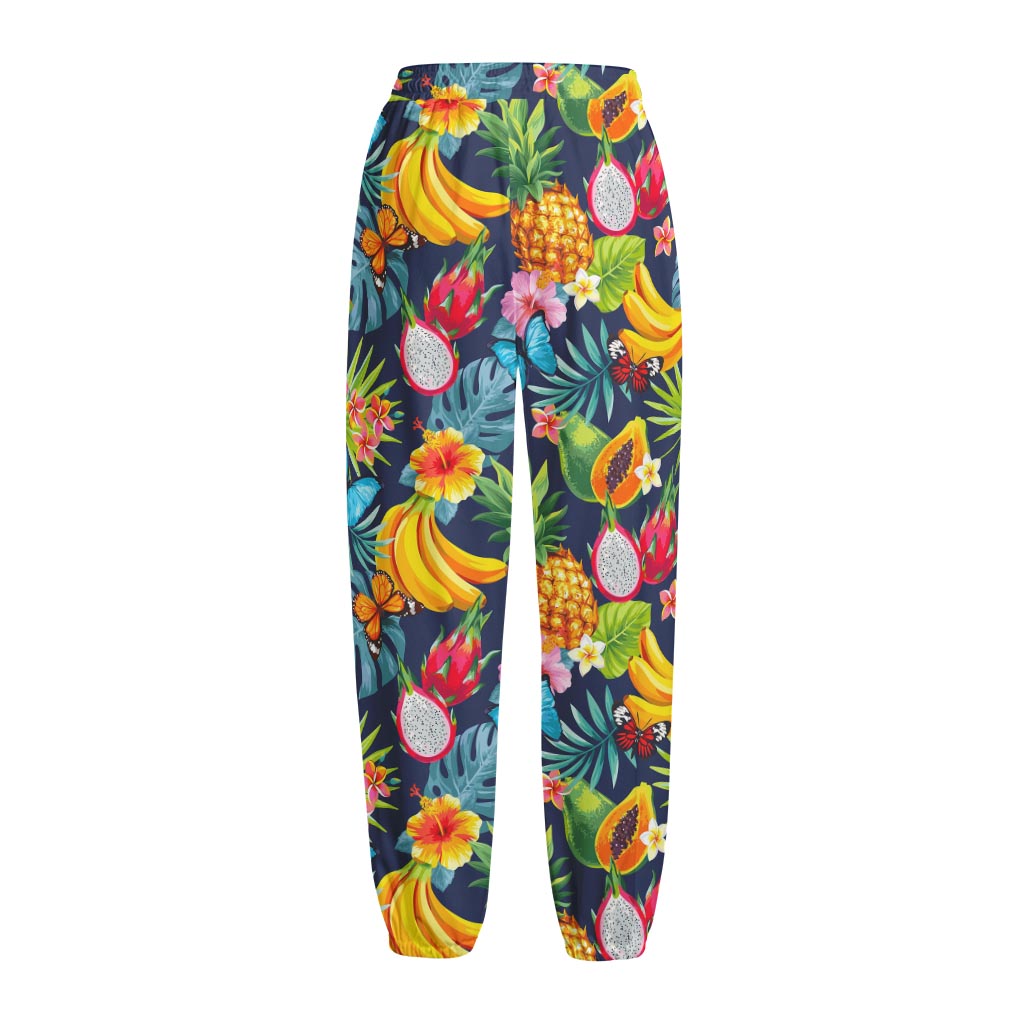 Aloha Tropical Fruits Pattern Print Fleece Lined Knit Pants