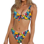 Aloha Tropical Fruits Pattern Print Front Bow Tie Bikini