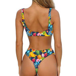 Aloha Tropical Fruits Pattern Print Front Bow Tie Bikini