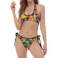 Aloha Tropical Fruits Pattern Print Halter Scoop Tie Side Bikini