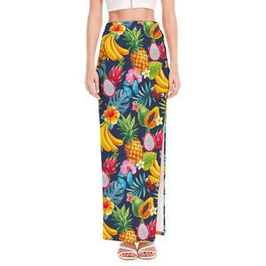 Aloha Tropical Fruits Pattern Print High Slit Maxi Skirt