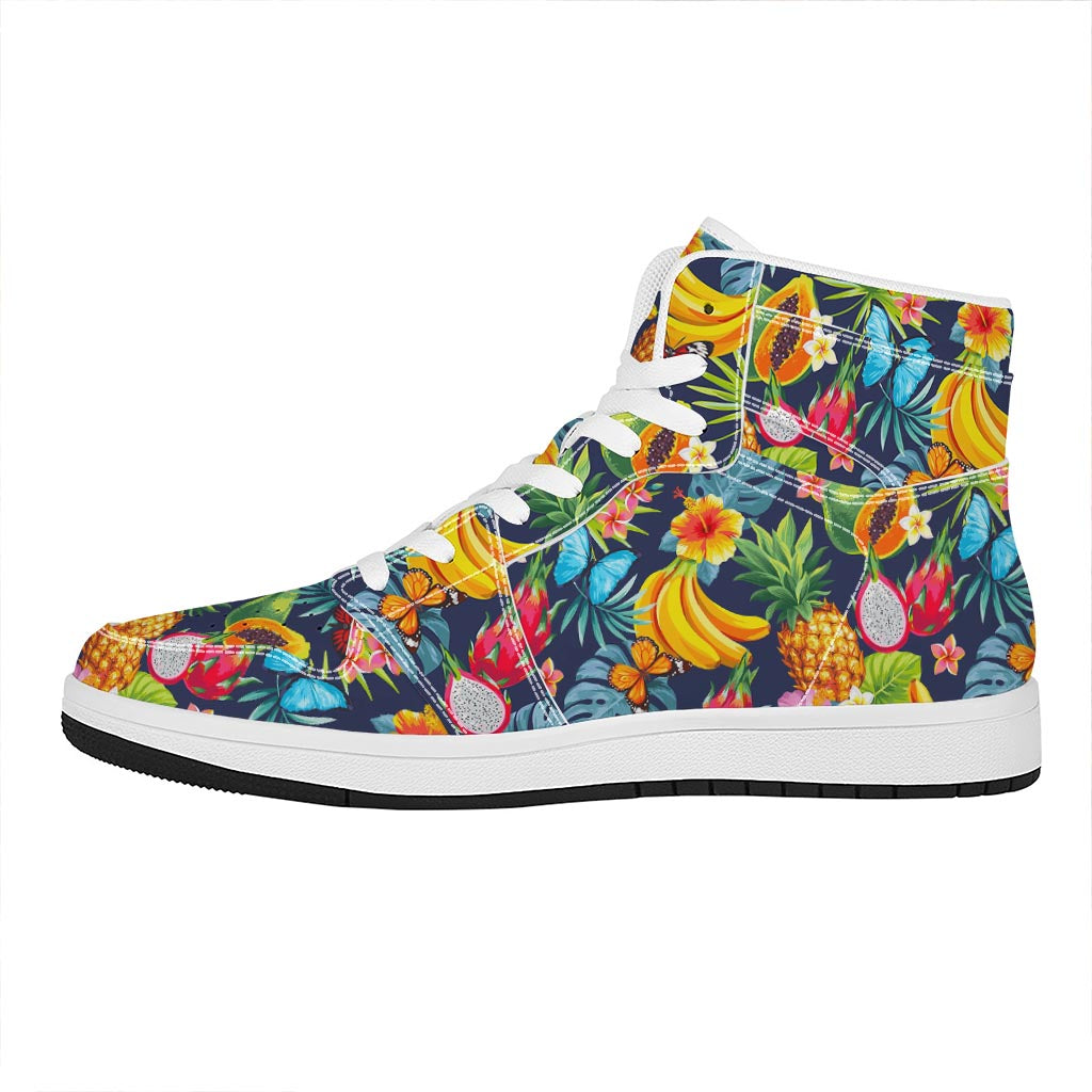 Aloha Tropical Fruits Pattern Print High Top Leather Sneakers