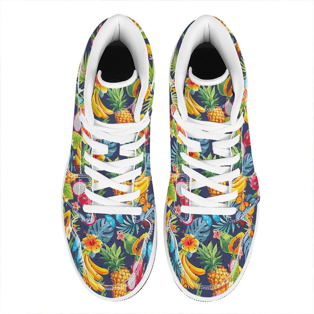 Aloha Tropical Fruits Pattern Print High Top Leather Sneakers
