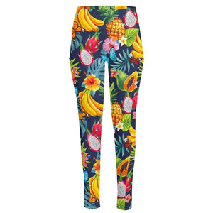 Aloha Tropical Fruits Pattern Print High-Waisted Pocket Leggings