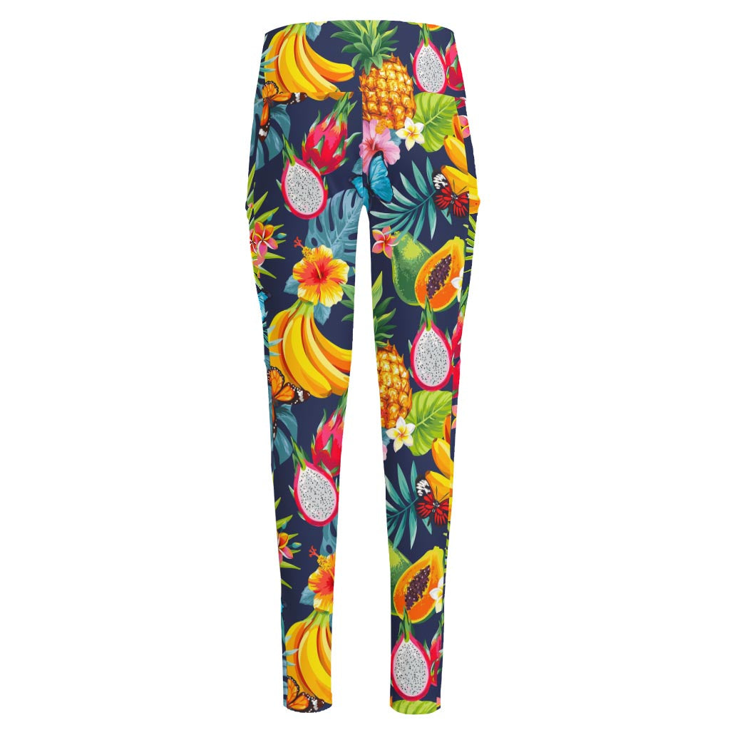 Aloha Tropical Fruits Pattern Print High-Waisted Pocket Leggings