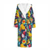 Aloha Tropical Fruits Pattern Print Hooded Bathrobe