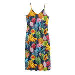 Aloha Tropical Fruits Pattern Print Jersey Midi Cami Dress