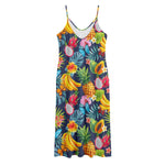 Aloha Tropical Fruits Pattern Print Jersey Midi Cami Dress