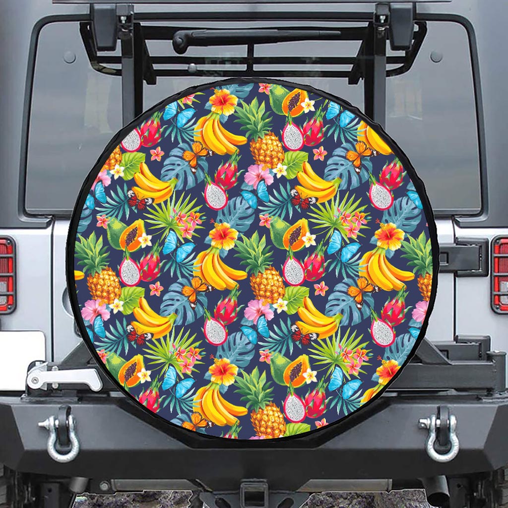 Aloha Tropical Fruits Pattern Print Leather Spare Tire Cover