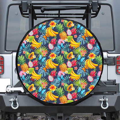 Aloha Tropical Fruits Pattern Print Leather Spare Tire Cover