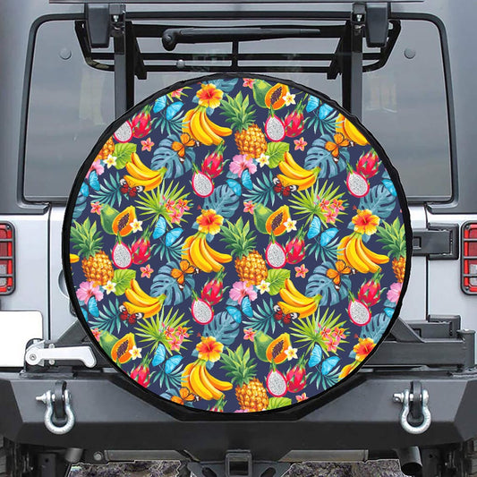 Aloha Tropical Fruits Pattern Print Leather Spare Tire Cover