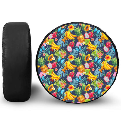 Aloha Tropical Fruits Pattern Print Leather Spare Tire Cover