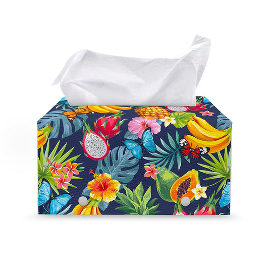 Aloha Tropical Fruits Pattern Print Leather Tissue Box Cover