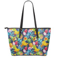 Aloha Tropical Fruits Pattern Print Leather Tote Bag With Zipper