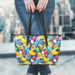 Aloha Tropical Fruits Pattern Print Leather Tote Bag