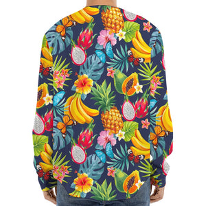 Aloha Tropical Fruits Pattern Print Long Sleeve Baseball Jersey