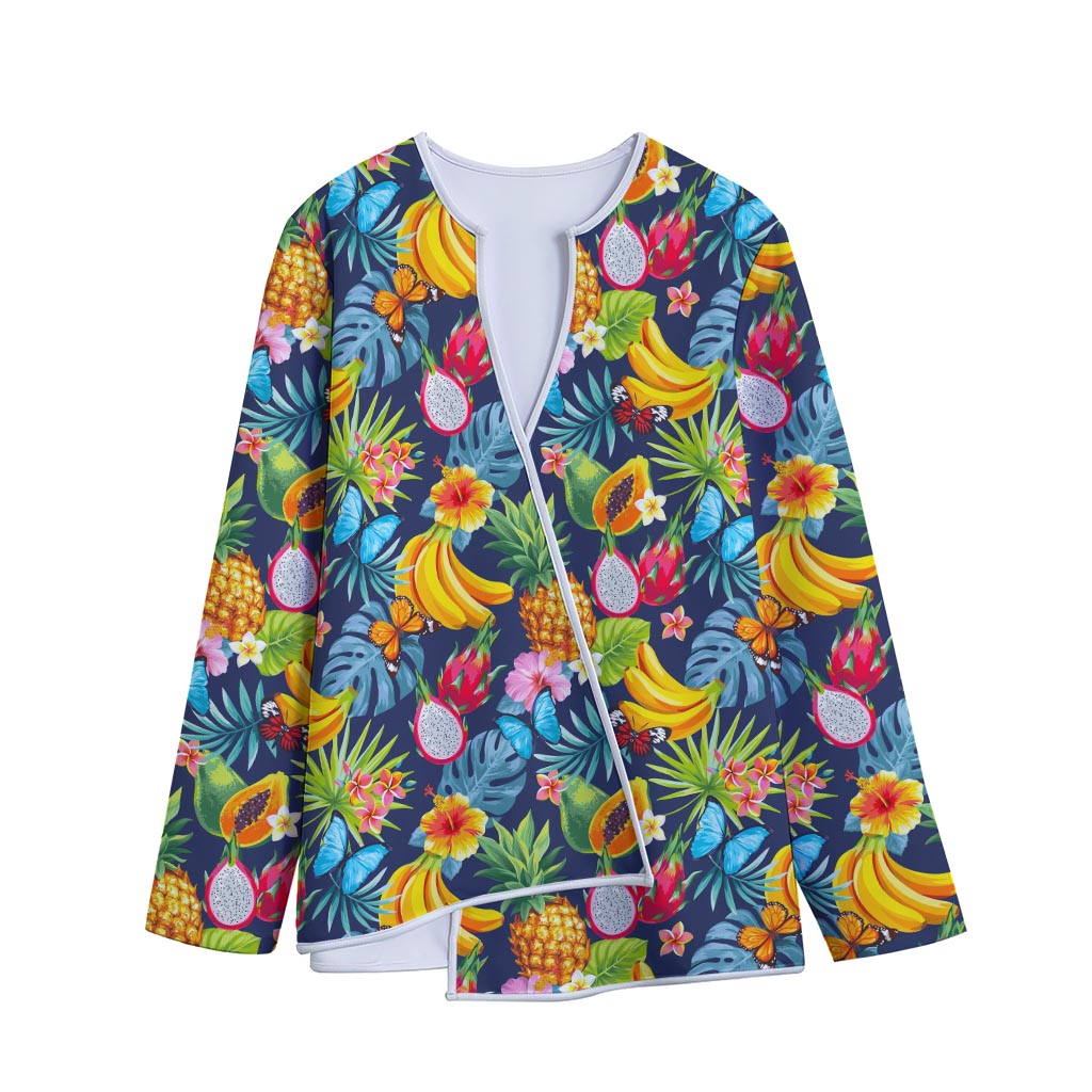 Aloha Tropical Fruits Pattern Print Long Sleeve Short Coat