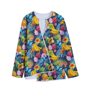 Aloha Tropical Fruits Pattern Print Long Sleeve Short Coat