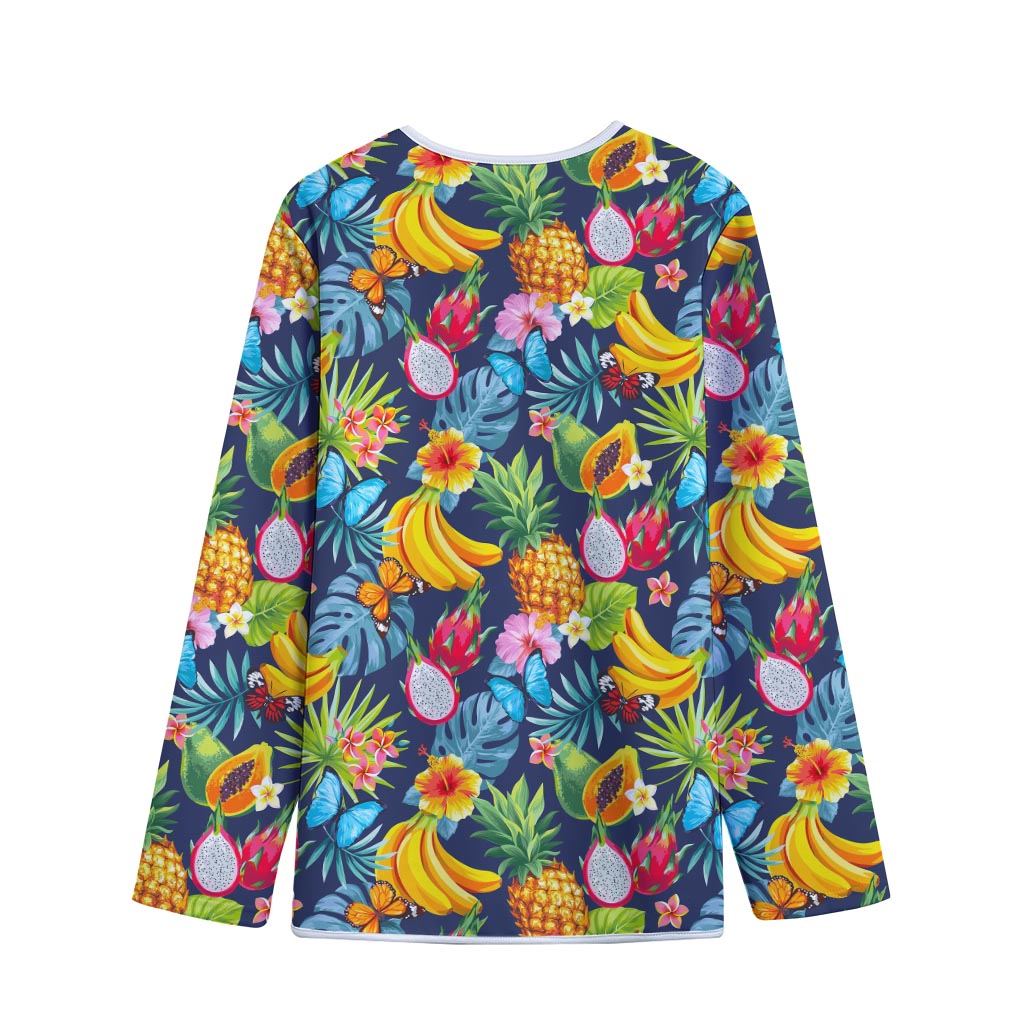 Aloha Tropical Fruits Pattern Print Long Sleeve Short Coat