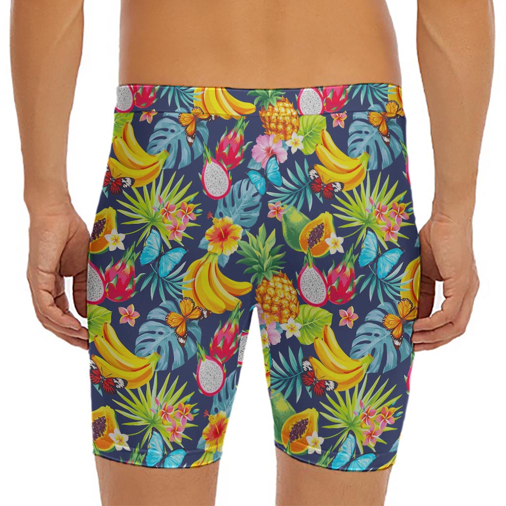 Aloha Tropical Fruits Pattern Print Men's Long Boxer Briefs