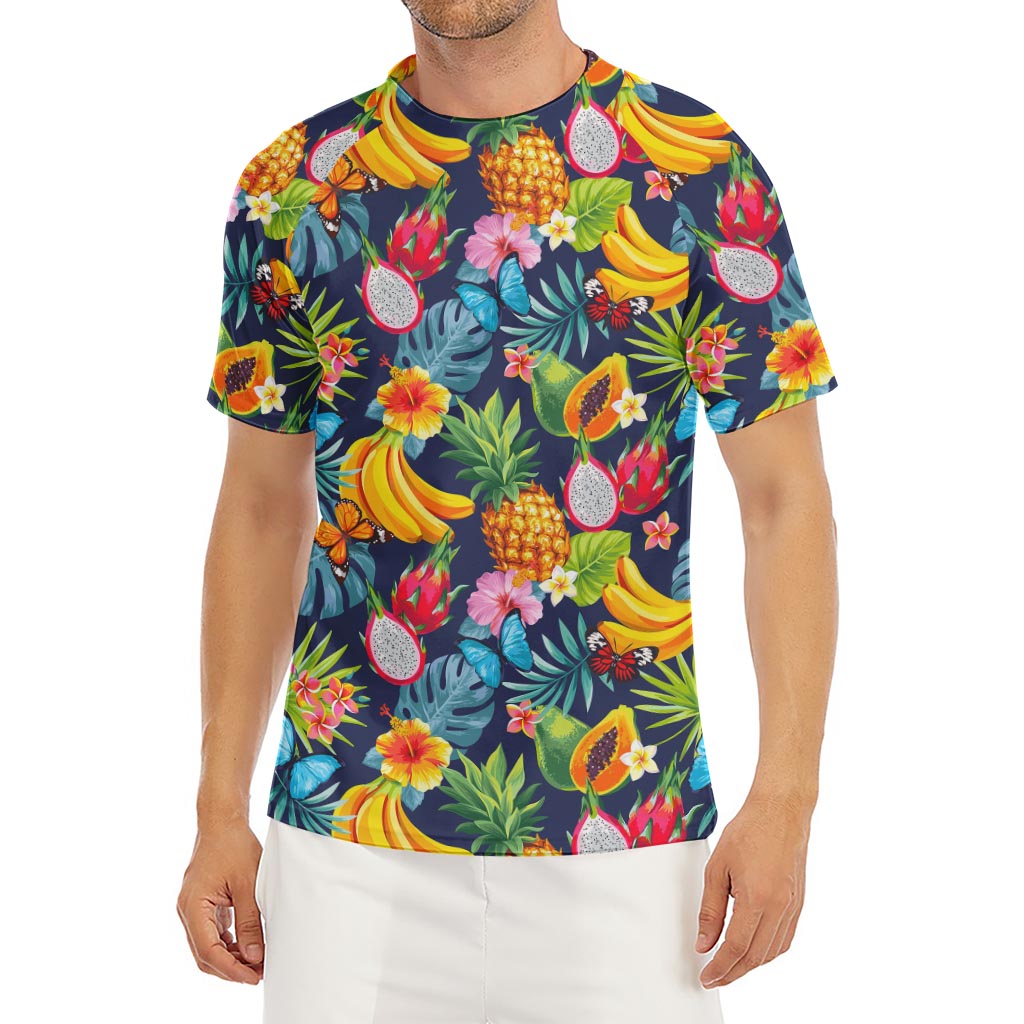 Aloha Tropical Fruits Pattern Print Men's Short Sleeve Rash Guard