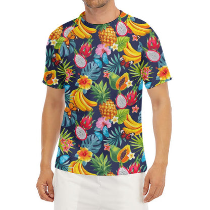 Aloha Tropical Fruits Pattern Print Men's Short Sleeve Rash Guard