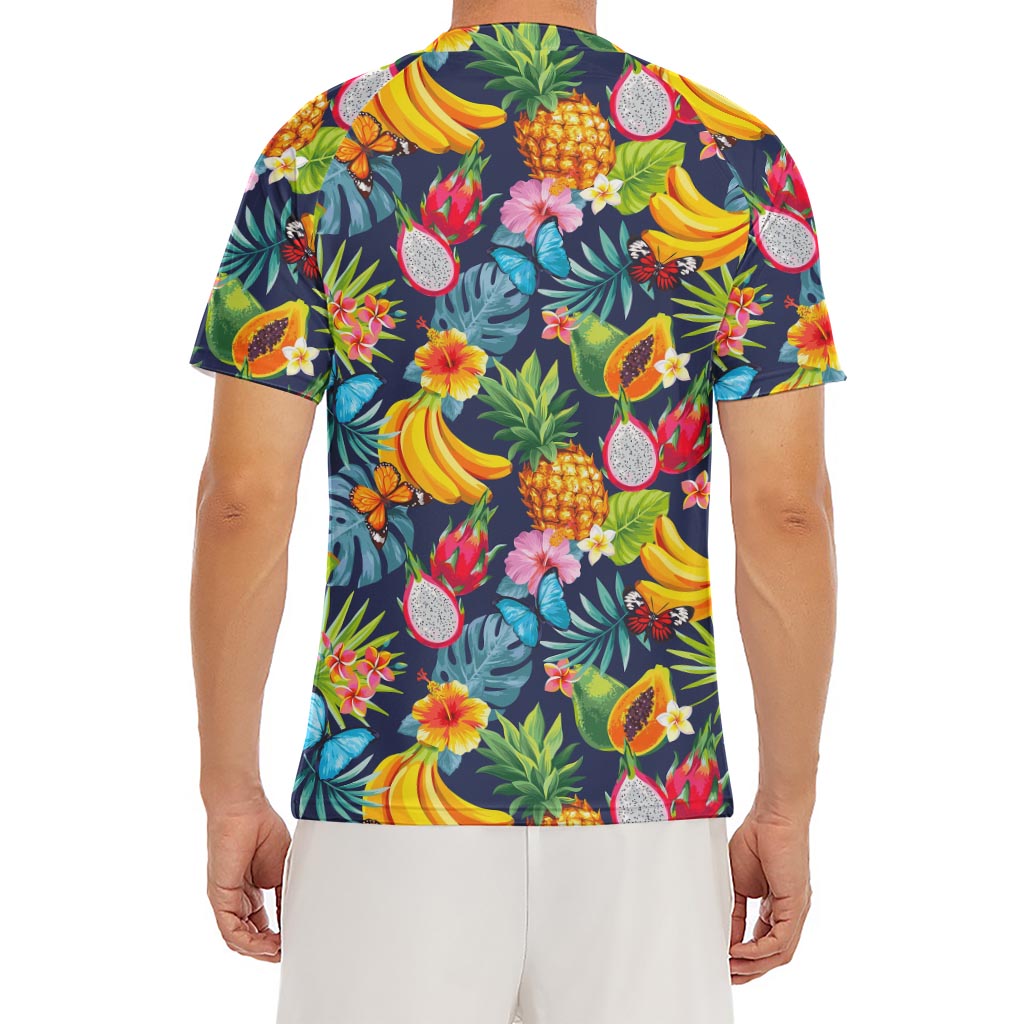Aloha Tropical Fruits Pattern Print Men's Short Sleeve Rash Guard