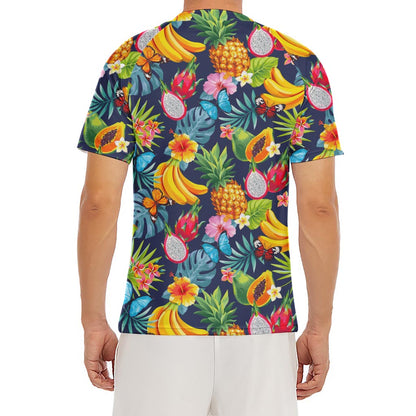 Aloha Tropical Fruits Pattern Print Men's Short Sleeve Rash Guard