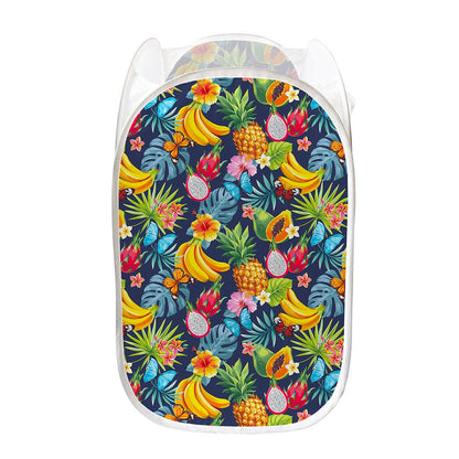 Aloha Tropical Fruits Pattern Print Mesh Laundry Hamper