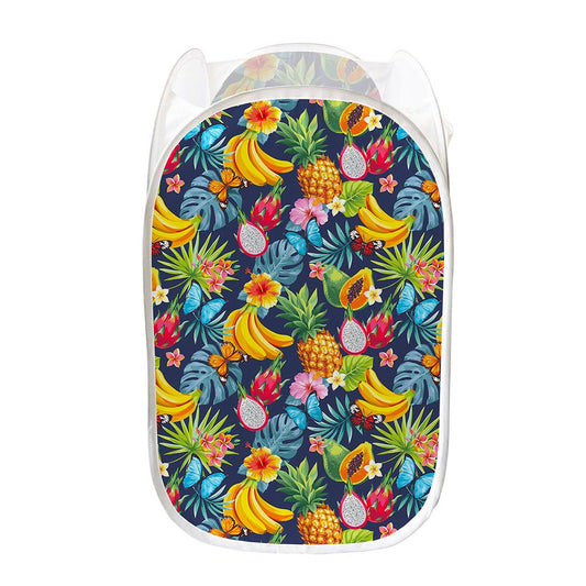 Aloha Tropical Fruits Pattern Print Mesh Laundry Hamper