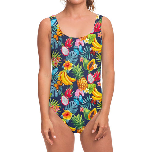 Aloha Tropical Fruits Pattern Print One Piece Swimsuit