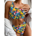 Aloha Tropical Fruits Pattern Print One Shoulder Bikini Set