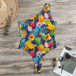 Aloha Tropical Fruits Pattern Print One Shoulder Bodysuit